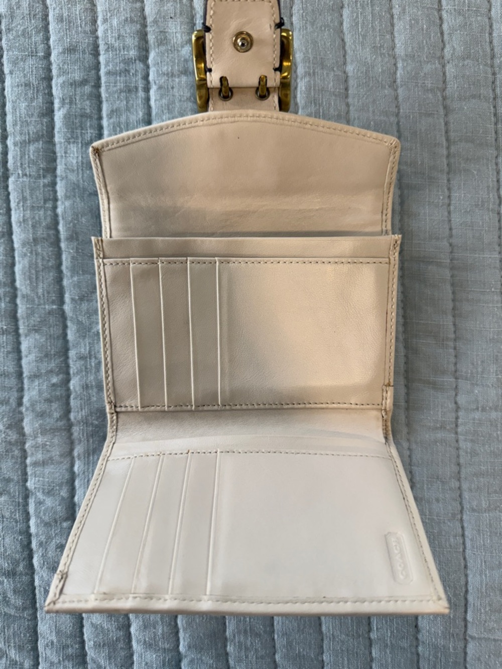 Coach Beige & Cream Canvas Wallet with Gold Buckle - Picture 4 of 6